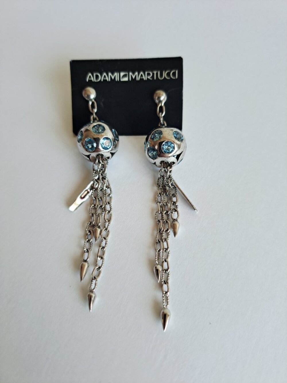 New Adami Martucci Italian Silver Ball Drop Earrings with Aquamarine